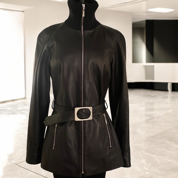 BELLA BICCHI SOFT BLACK LEATHER MID-LENGTH BELTED JACKET SM - Picture 6 of 15